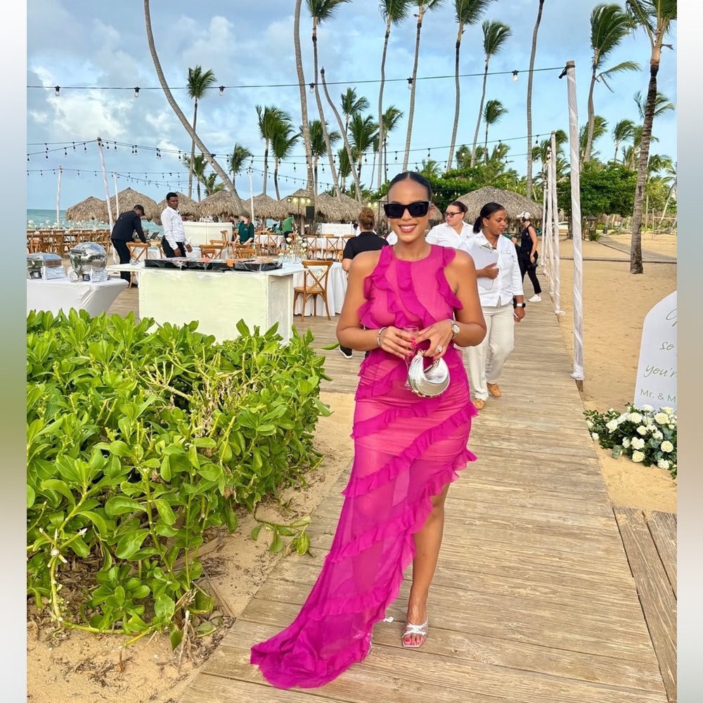 Anthropologie Elegant Pink Ruffle Evening Gown - Picture 3 of 3